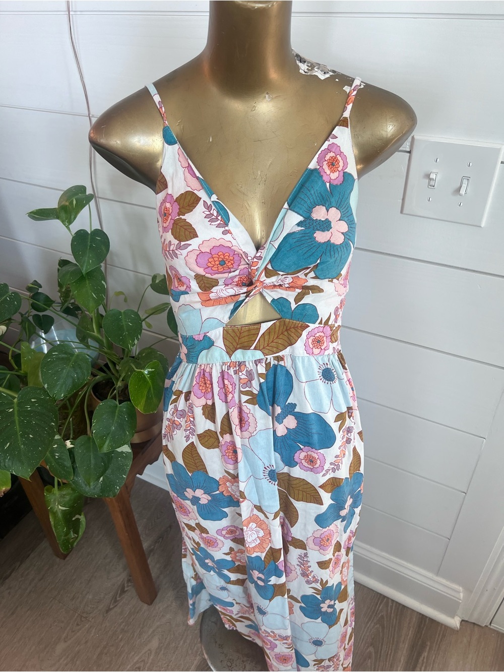 Floral Twist-Front Sundress in Teal & Pink Angie Brand